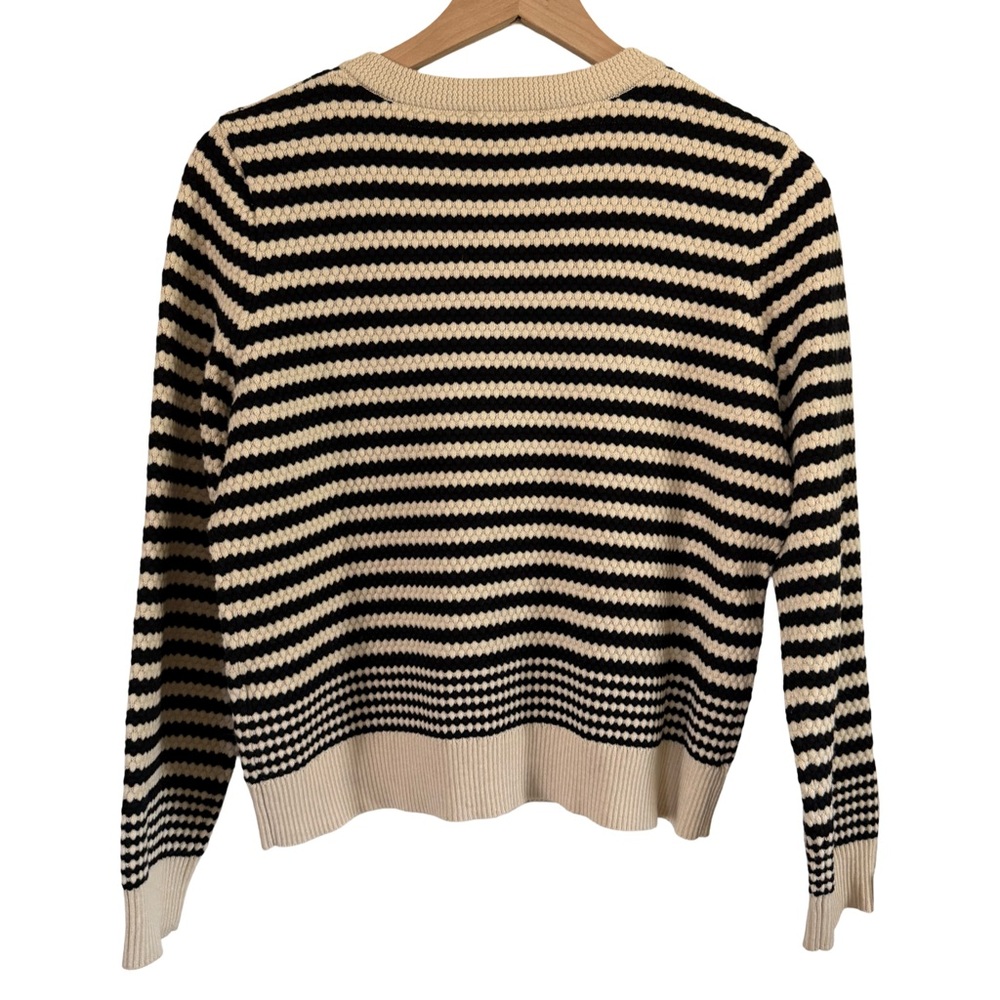 Adrianna‎ Papell Cream Black Striped Button Front Cardigan S Gold Button Knit - Picture 6 of 7